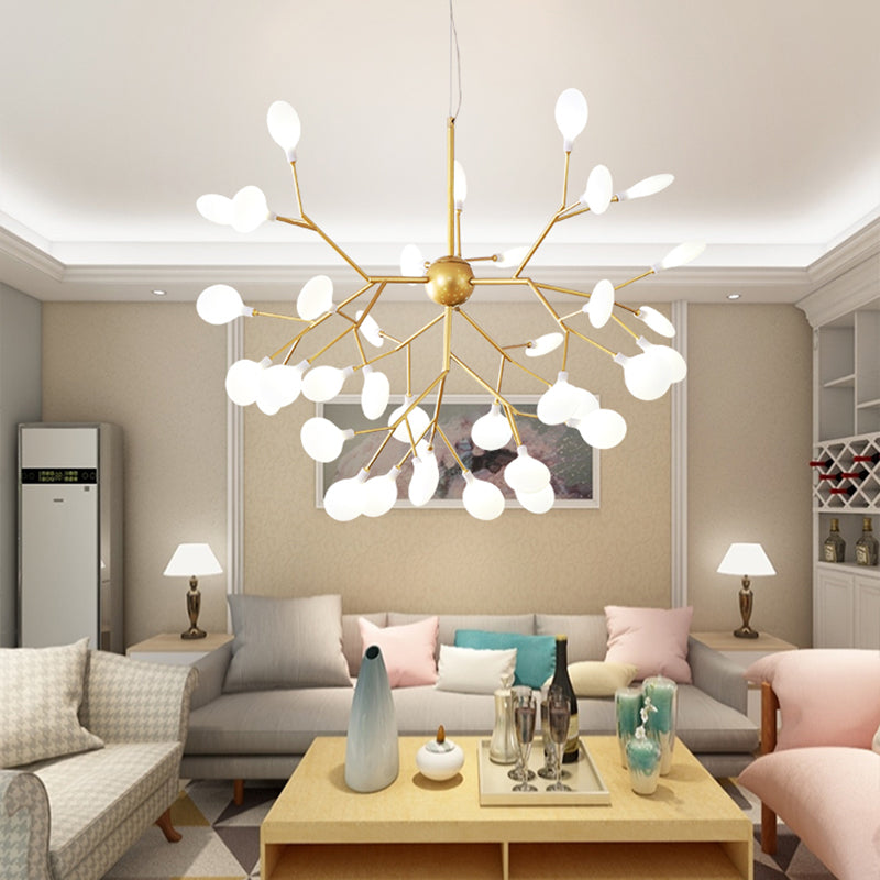 Leaf Chandelier Contemporary Acrylic LED Gold Ceiling Suspension Lamp for Living Room