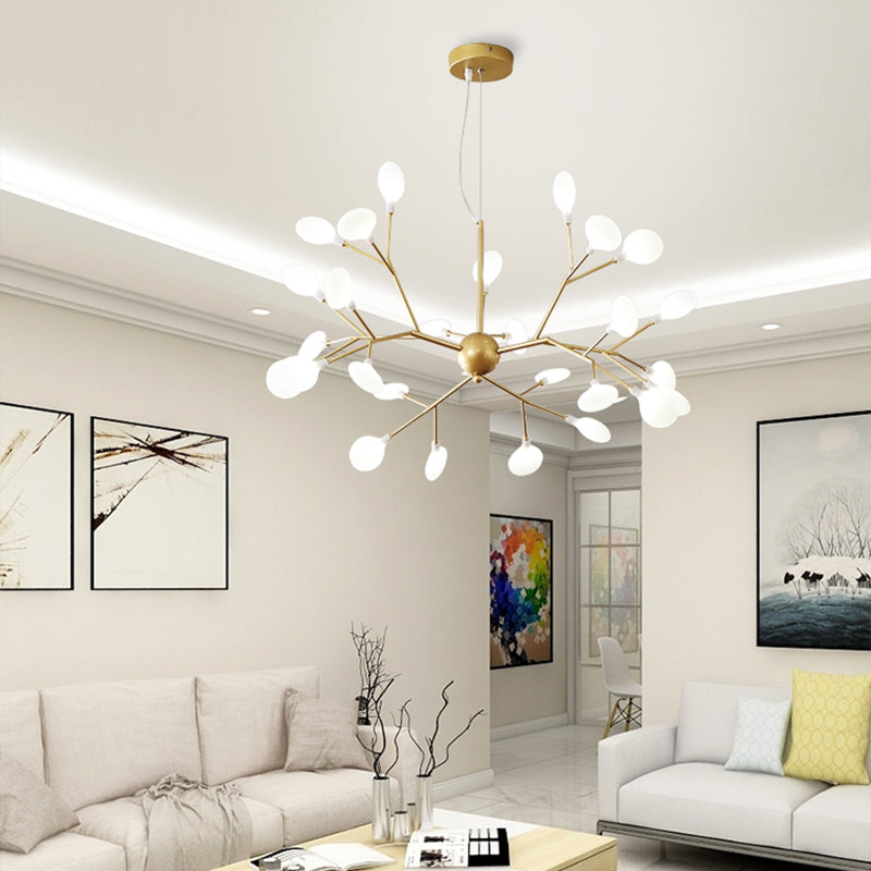 Leaf Chandelier Contemporary Acrylic LED Gold Ceiling Suspension Lamp for Living Room