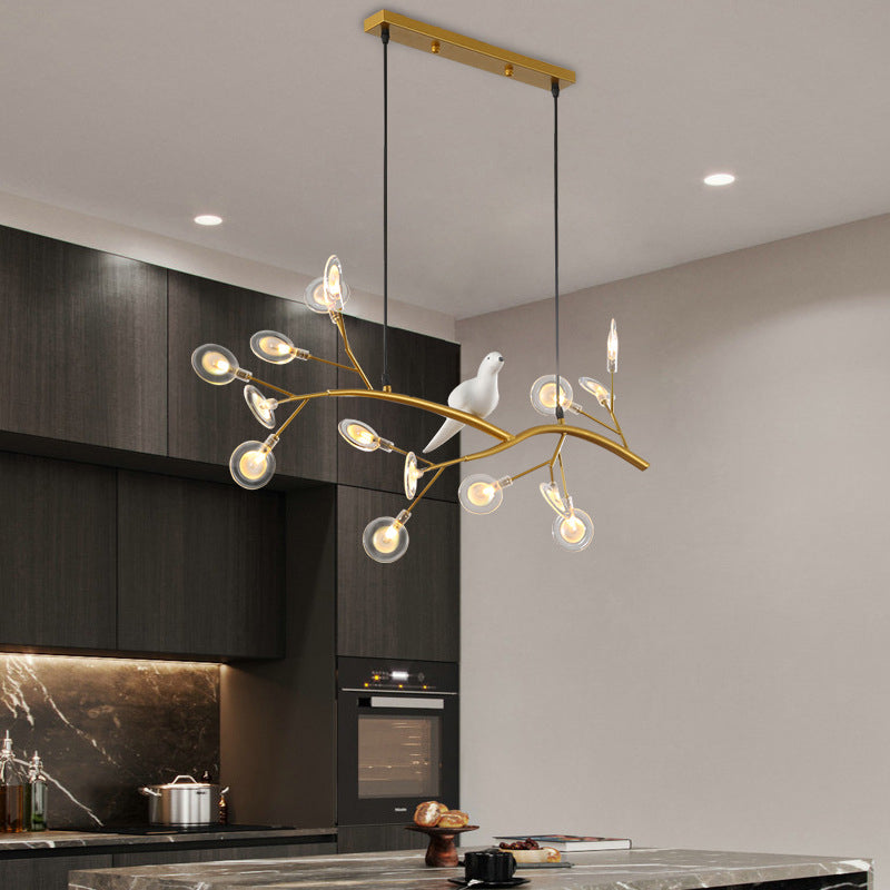 Branch Dining Room Island Pendant Light Acrylic LED Contemporary Hanging Lamp Kit with Bird Decoration