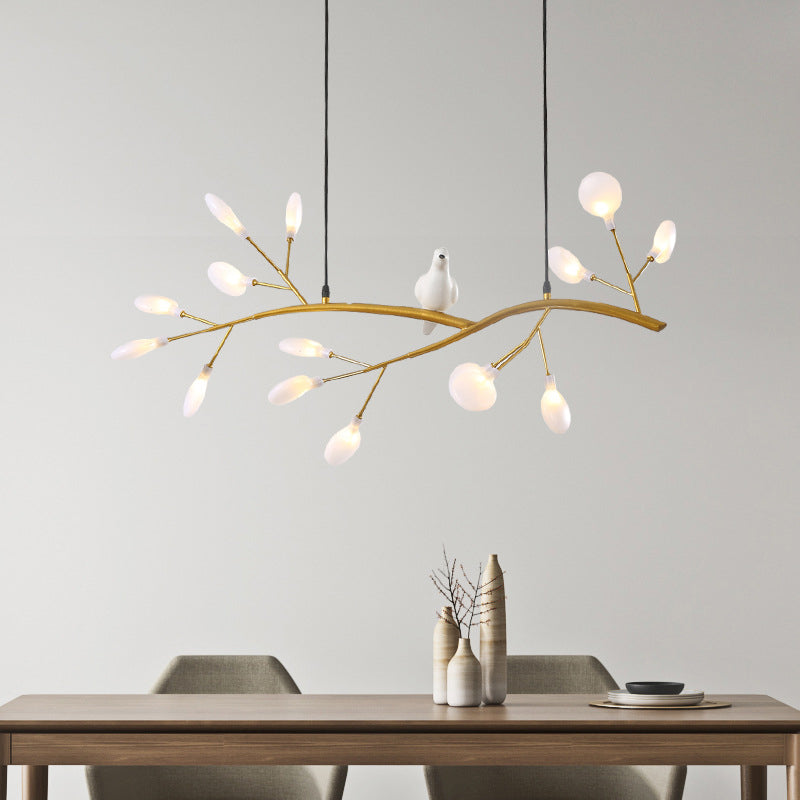 Branch Dining Room Island Pendant Light Acrylic LED Contemporary Hanging Lamp Kit with Bird Decoration