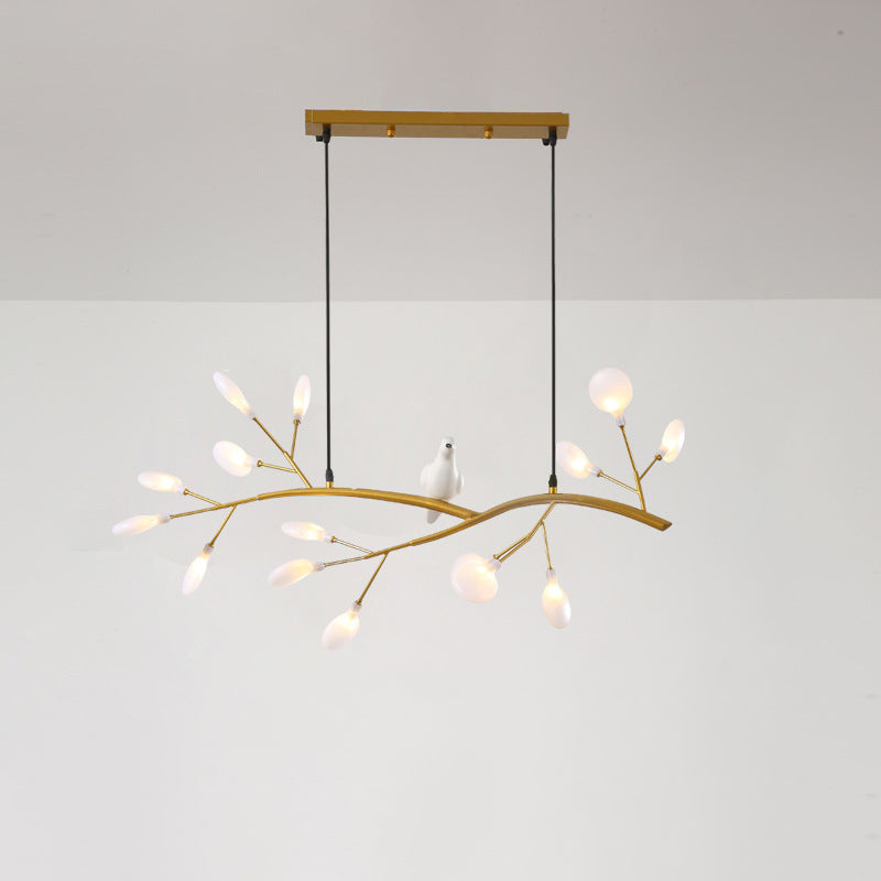 Branch Dining Room Island Pendant Light Acrylic LED Contemporary Hanging Lamp Kit with Bird Decoration