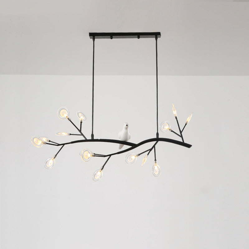 Branch Dining Room Island Pendant Light Acrylic LED Contemporary Hanging Lamp Kit with Bird Decoration