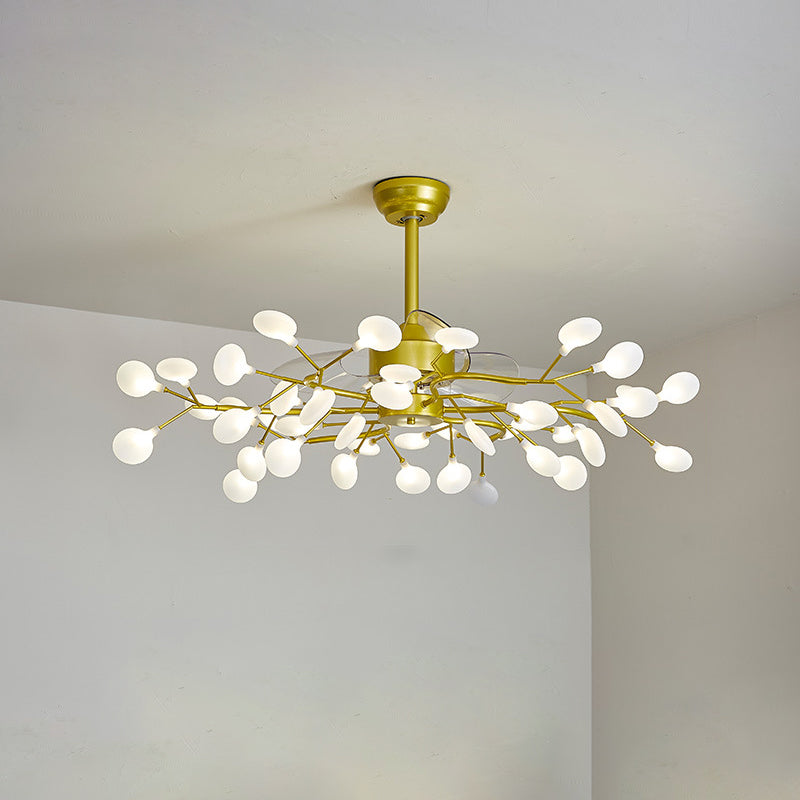 Blatt Acrylhänge Lüfter leichte moderne LED -Halbflush -Halterung für Wohnzimmer, 3 Klingen