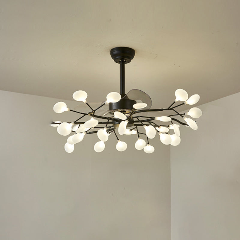 Blatt Acrylhänge Lüfter leichte moderne LED -Halbflush -Halterung für Wohnzimmer, 3 Klingen