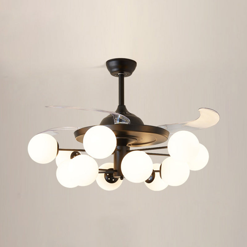 Blatt Acrylhänge Lüfter leichte moderne LED -Halbflush -Halterung für Wohnzimmer, 3 Klingen