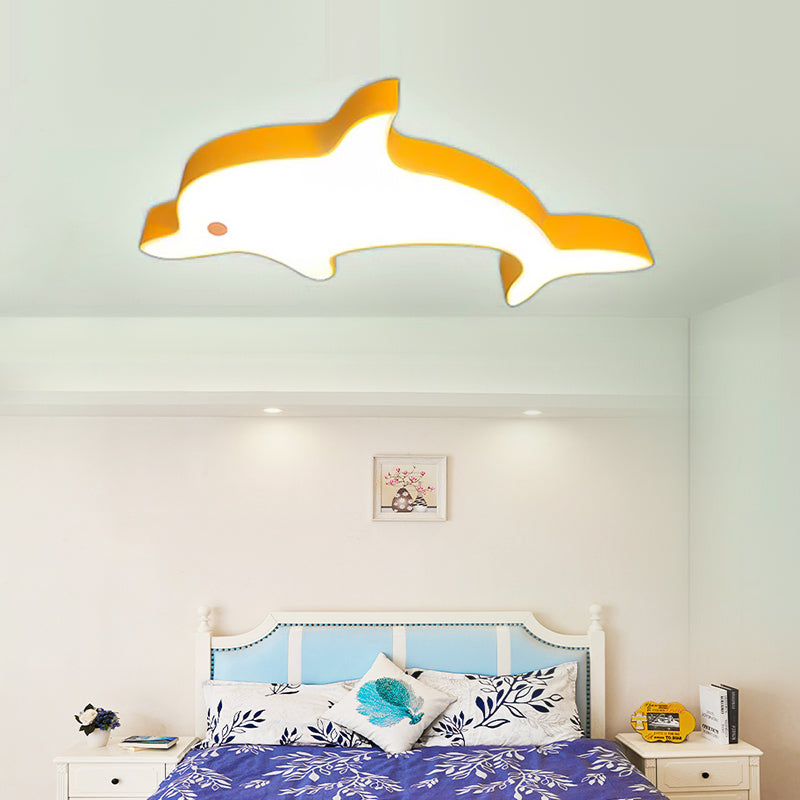 Lámpara de techo de metal acrílico con luz LED empotrada de delfín animal para dormitorio infantil