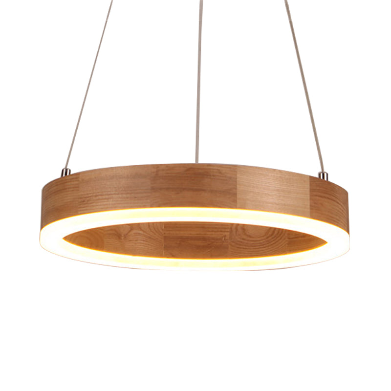 Wood Ring LED Chandelier Light Modern 1/2/3-Light Beige Drop Pendant Fixture for Dining Room