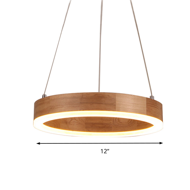 Wood Ring LED Chandelier Light Modern 1/2/3-Light Beige Drop Pendant Fixture for Dining Room
