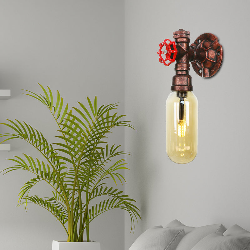 1 Leichte Bernsteinglaswand Lampe Industrie verwitterte Kupfer Oval Schatten Schlafzimmer Leuchte, 9,5 "/10"/12 "H