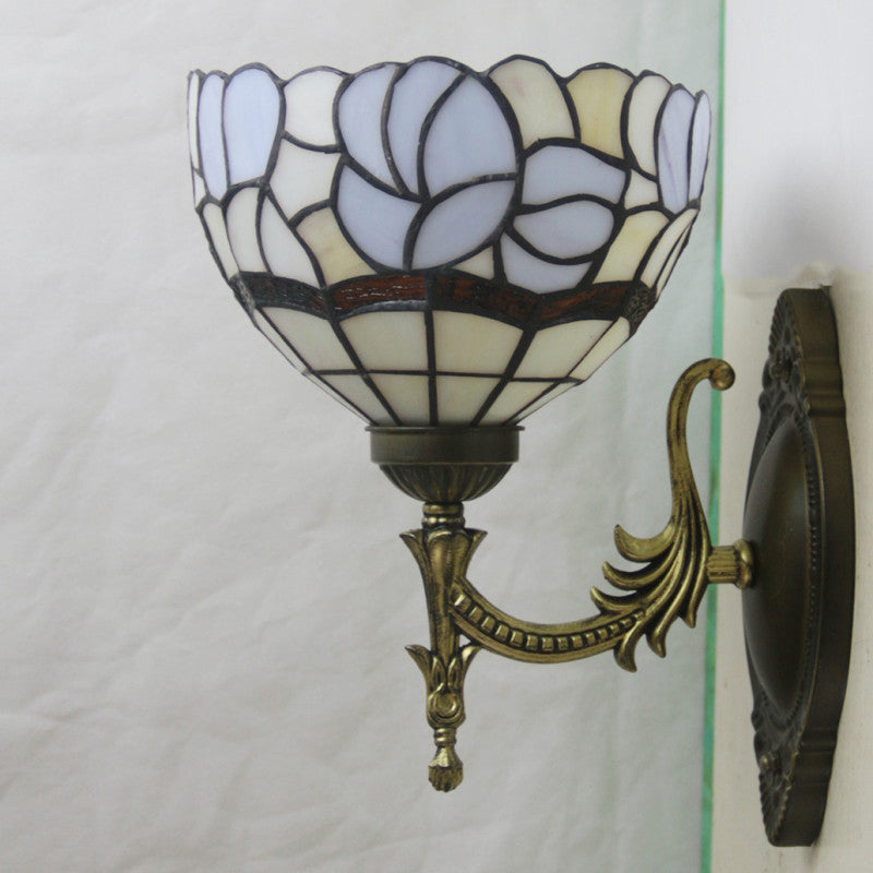 Blue Domed Wall Light Sconce Baroque 1-Light Stained Glass Floral Patterned Wall Lighting Ideas