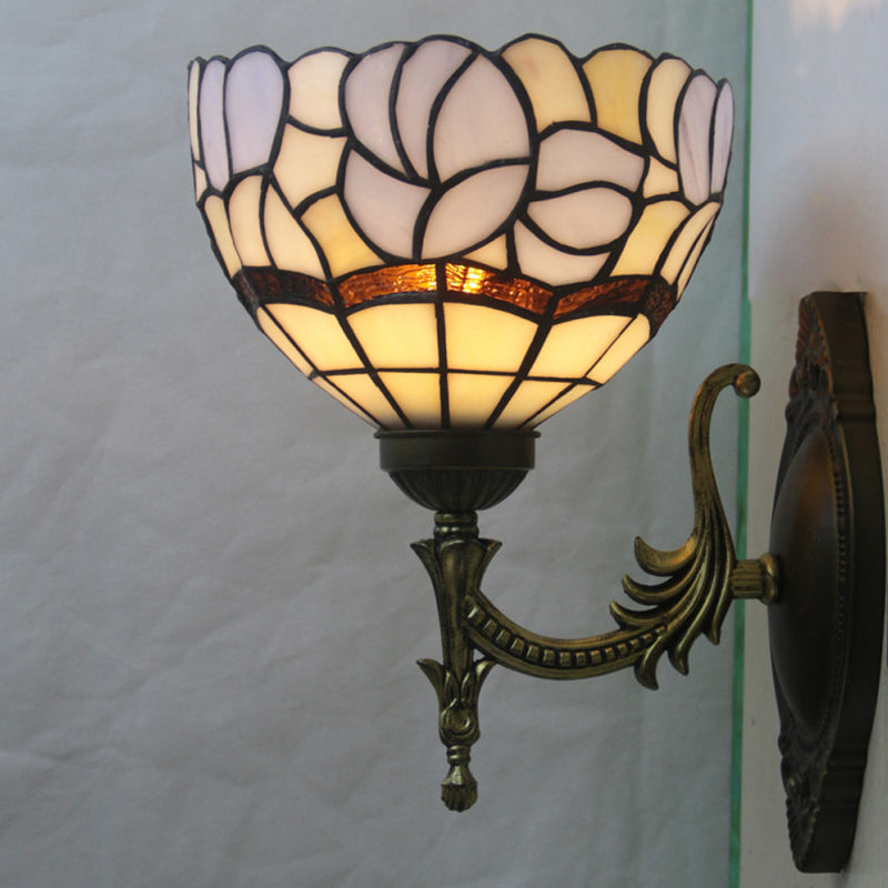 Blue Domed Wall Light Sconce Baroque 1-Light Stained Glass Floral Patterned Wall Lighting Ideas
