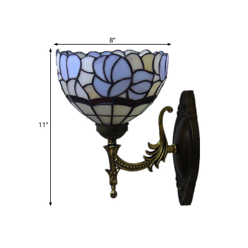 Blue Domed Wall Light Sconce Baroque 1-Light Stained Glass Floral Patterned Wall Lighting Ideas