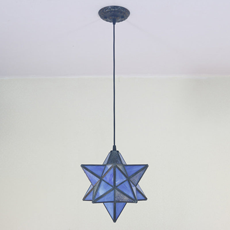 Tiffany Star Shade Pendant Lamp 1 Light Stained Glass Suspension Lighting for Bedroom