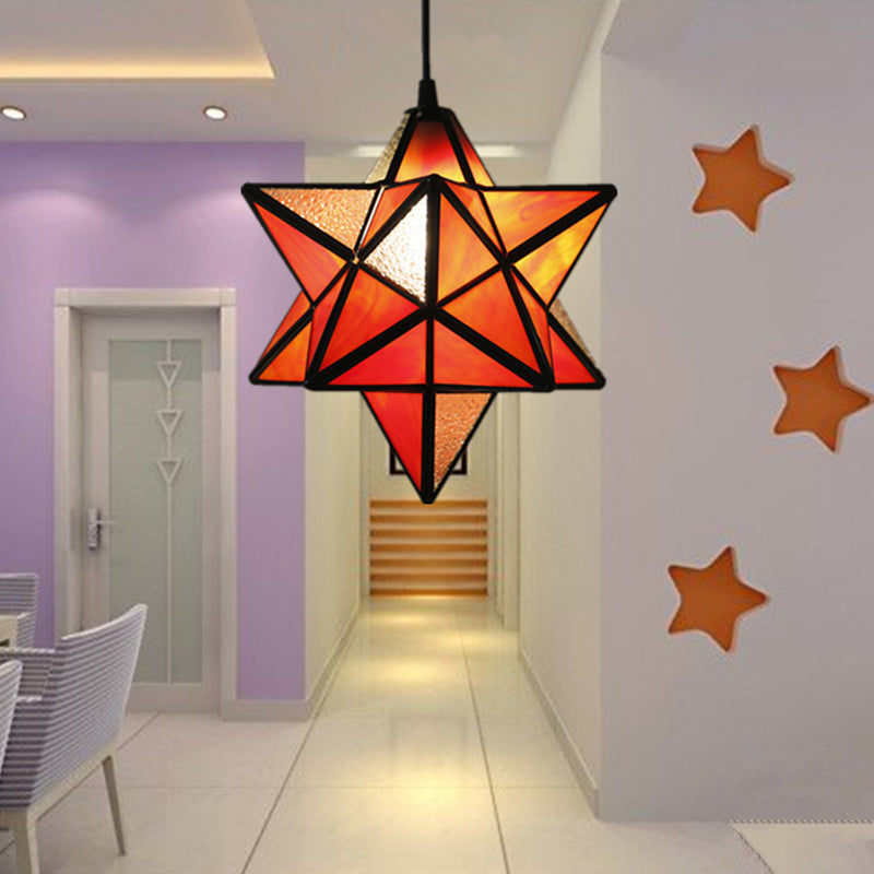 Tiffany Star Shade Pendant Lamp 1 Light Stained Glass Suspension Lighting for Bedroom