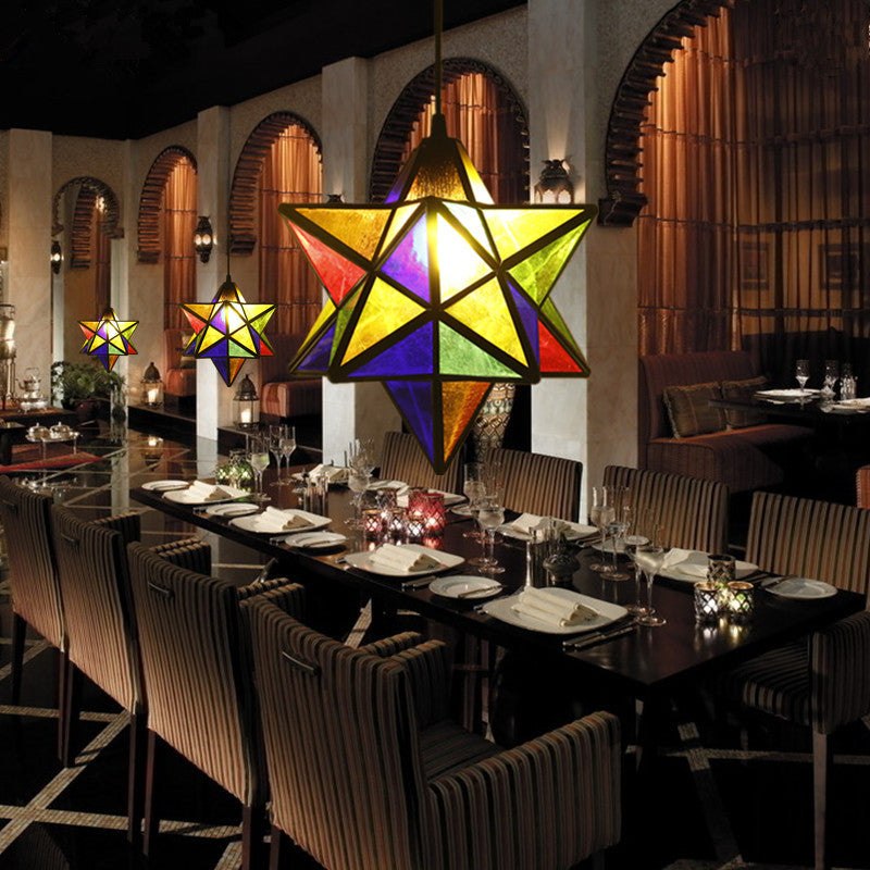 Tiffany Star Shade Pendant Lamp 1 Light Stained Glass Suspension Lighting for Bedroom