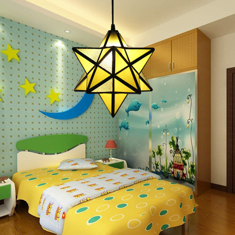 Tiffany Star Shade Pendant Lamp 1 Light Stained Glass Suspension Lighting for Bedroom
