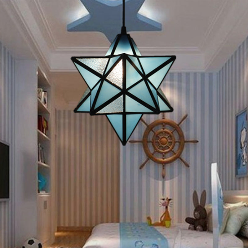 Tiffany Star Shade Pendant Lamp 1 Light Stained Glass Suspension Lighting for Bedroom
