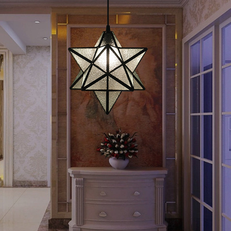 Tiffany Star Shade Pendant Lamp 1 Light Stained Glass Suspension Lighting for Bedroom
