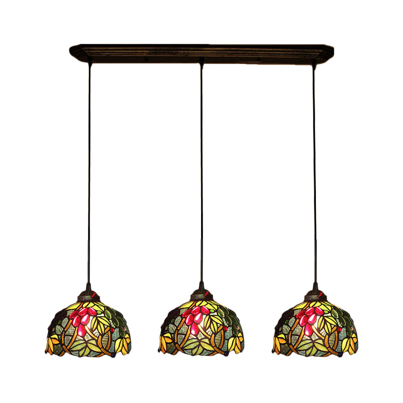 Grün gebeiztes Glas Multiple Hanging Light Fass Victorian Anhänger Beleuchtung mit Weinrebenmuster