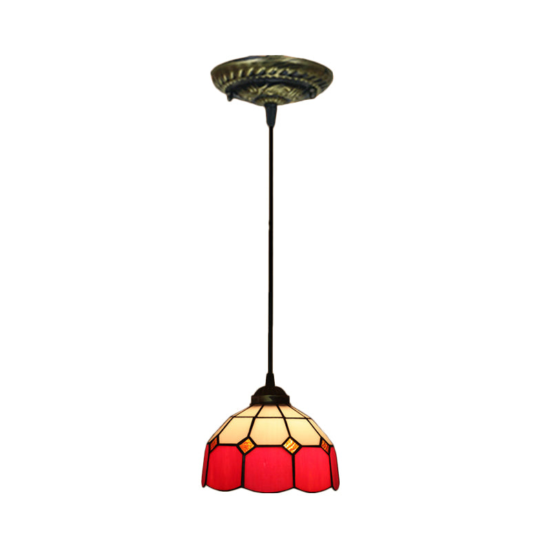 Tiffany Style Domed Drop Pendant 1-Light Stained Art Glass Hanging Ceiling Light