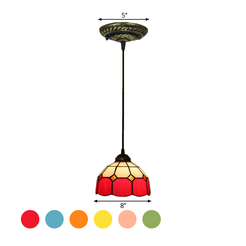 Tiffany Style Domed Drop Pendant 1-Light Stained Art Glass Hanging Ceiling Light