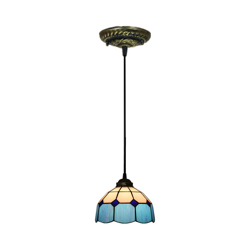 Tiffany Style Domed Drop Pendant 1-Light Stained Art Glass Hanging Ceiling Light
