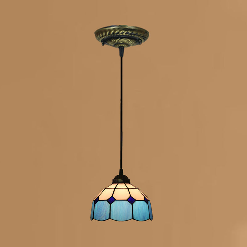 Tiffany Style Domed Drop Pendant 1-Light Stained Art Glass Hanging Ceiling Light