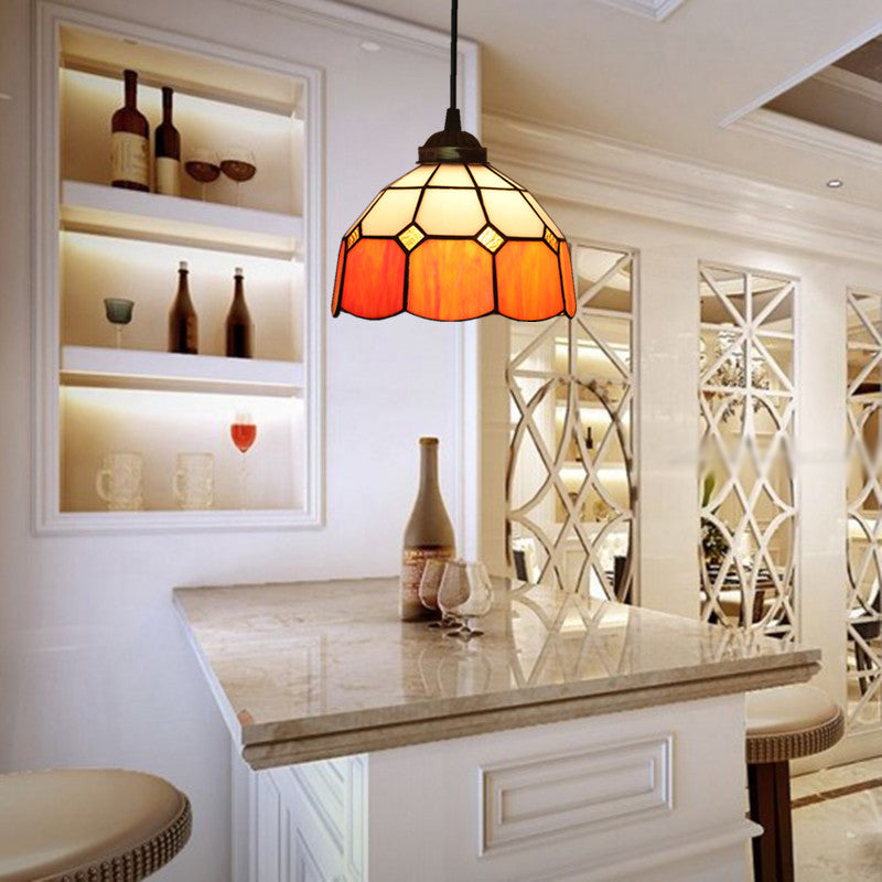 Tiffany Style Domed Drop Pendant 1-Light Stained Art Glass Hanging Ceiling Light