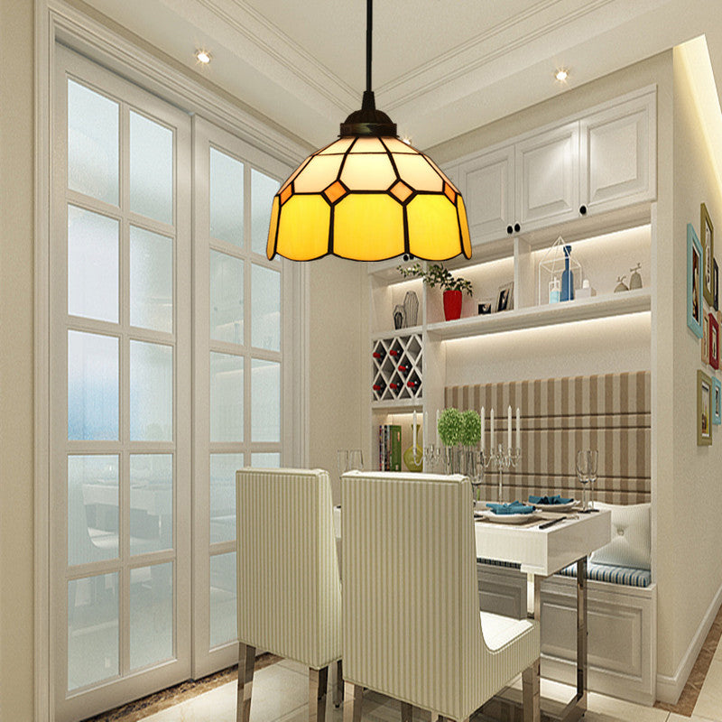 Tiffany Style Domed Drop Pendant 1-Light Stained Art Glass Hanging Ceiling Light