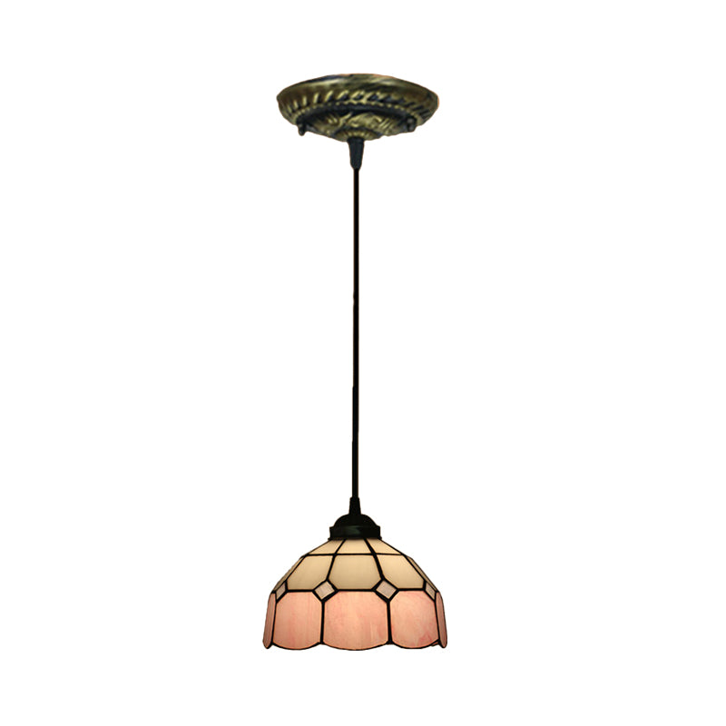 Tiffany Style Domed Drop Pendant 1-Light Stained Art Glass Hanging Ceiling Light