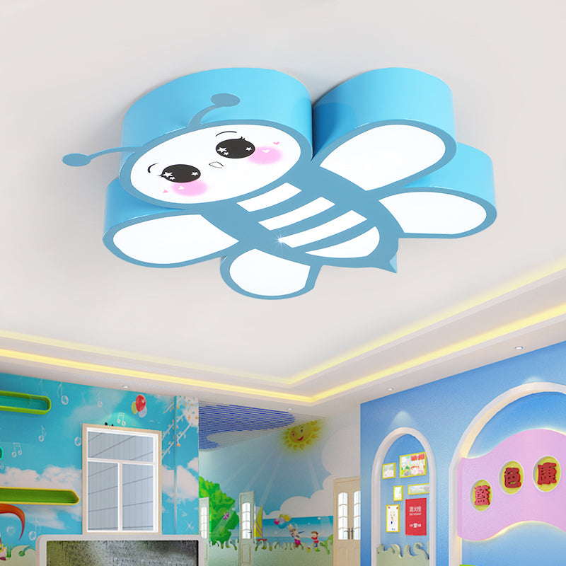 Cartoon Blue Flush Mount Light Bee Metal LED Plafond Licht voor Game Room Kindergarten