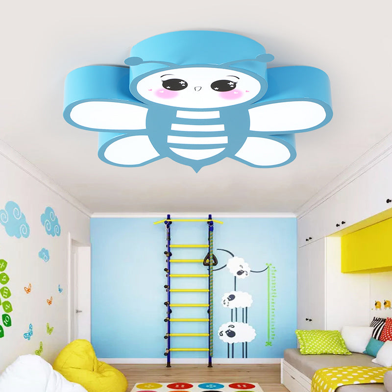 Cartoon Blue Flush Mount Light Bee Metal LED Plafond Licht voor Game Room Kindergarten