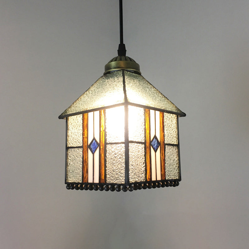 1 Light Pendant Lighting Mission Geometry Hand Cut Glass Hanging Light Fixture in Bronze