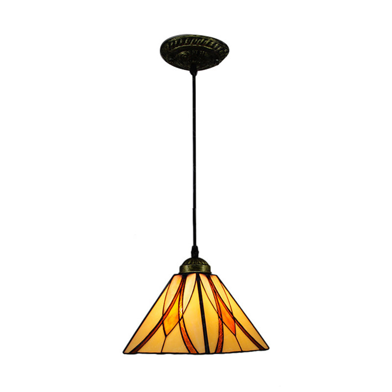 1 Light Pendant Lighting Mission Geometry Hand Cut Glass Hanging Light Fixture in Bronze