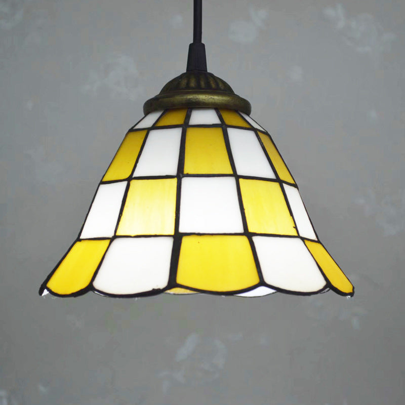 1 Light Pendant Lighting Mission Geometry Hand Cut Glass Hanging Light Fixture in Bronze