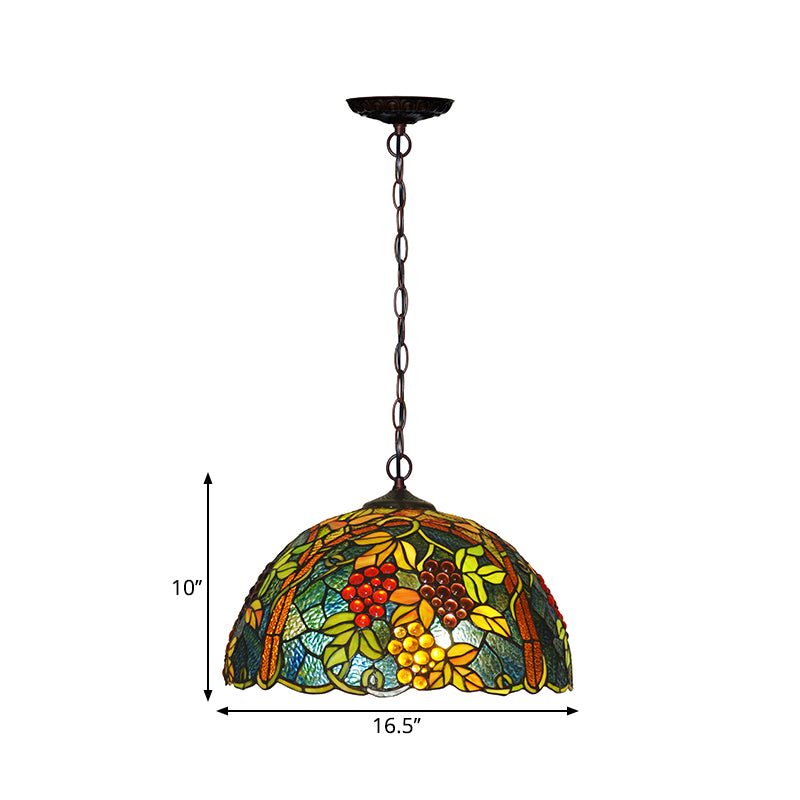 2-bulb koepel de kroonluchter verlichtingsarmatuur Tiffany Green Cut Glass Pendant Light met druivenpatroon
