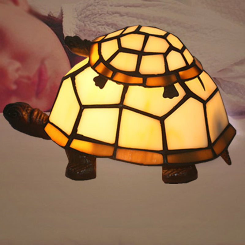 Cut Glass Turtle Mom and Baby Table Light Tiffany 1 Head Nightstand Lamp for Bedroom