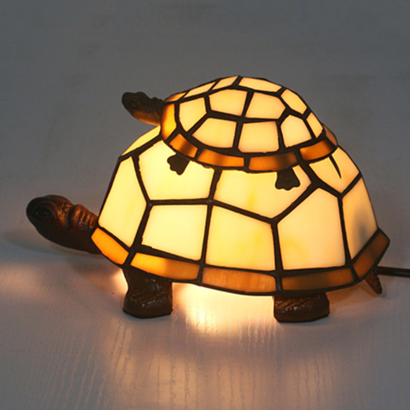 Cut Glass Turtle Mom and Baby Table Light Tiffany 1 Head Nightstand Lamp for Bedroom