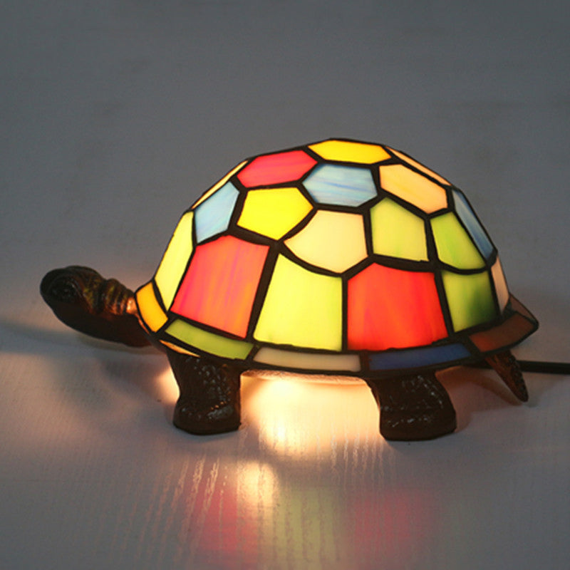 1 Bulb Turtle Shaped Table Lamp Baroque Stained Art Glass Night Light for Children Bedroom