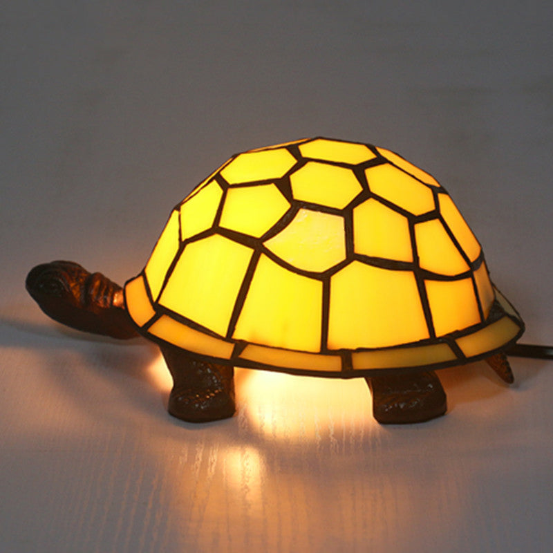 1 Bulb Turtle Shaped Table Lamp Baroque Stained Art Glass Night Light for Children Bedroom
