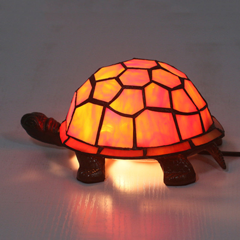 1 Bulb Turtle Shaped Table Lamp Baroque Stained Art Glass Night Light for Children Bedroom