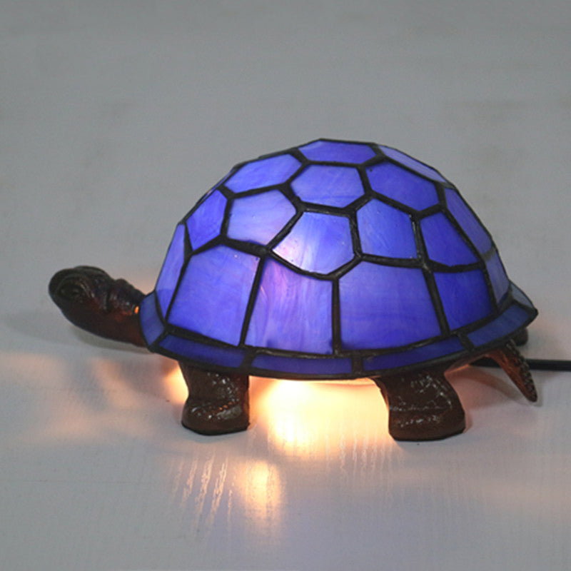 1 Bulb Turtle Shaped Table Lamp Baroque Stained Art Glass Night Light for Children Bedroom