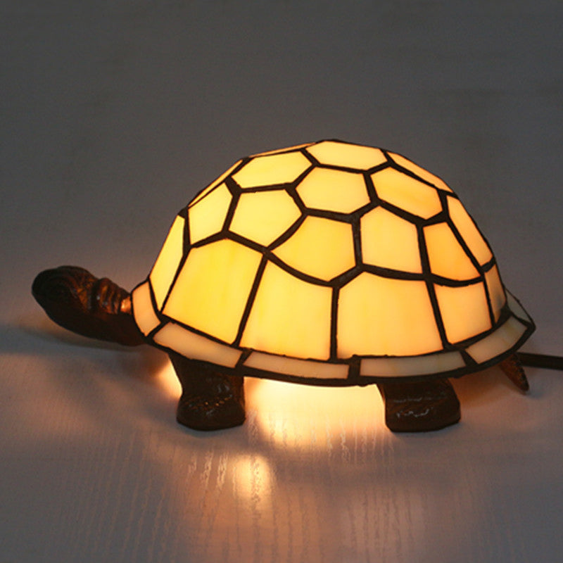 1 Bulb Turtle Shaped Table Lamp Baroque Stained Art Glass Night Light for Children Bedroom