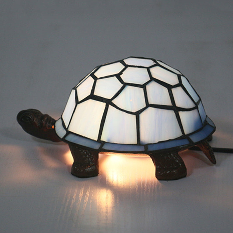 1 Bulb Turtle Shaped Table Lamp Baroque Stained Art Glass Night Light for Children Bedroom