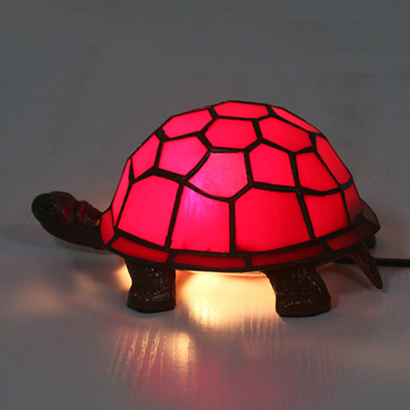 1 Bulb Turtle Shaped Table Lamp Baroque Stained Art Glass Night Light for Children Bedroom