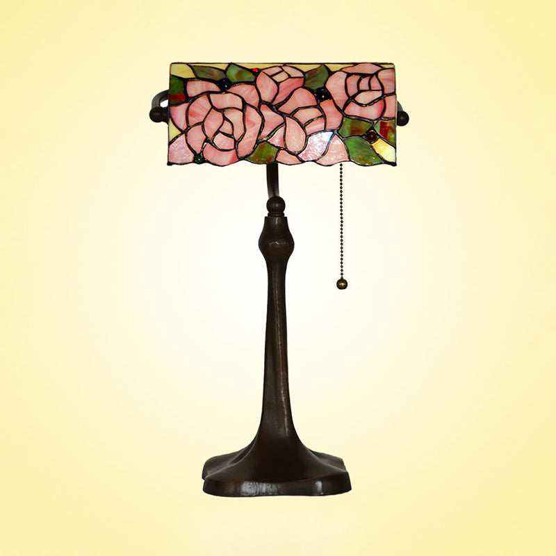 Lampada per pianoforte con motivi a rosa Vetro colorato mediterraneo Illuminazione da scrivania con catena a 1 testa rosa