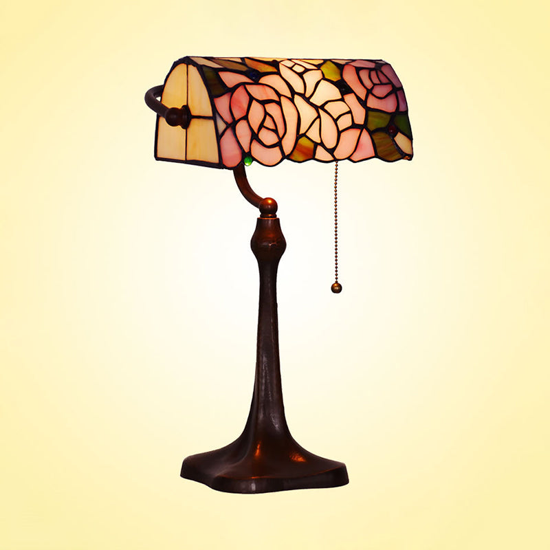 Lampada per pianoforte con motivi a rosa Vetro colorato mediterraneo Illuminazione da scrivania con catena a 1 testa rosa