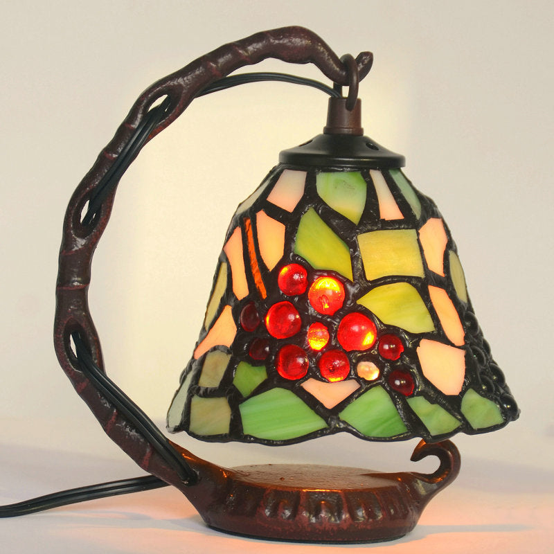 Lumière de cloche verte Baroque 1 Bulbe Éclairage de nuit en verre taché avec motif de raisin