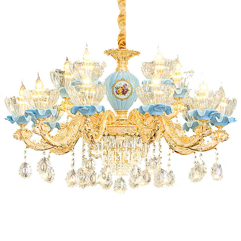 Clear Glass Bowl Chandelier Light Modernist Pendant Lighting Fixture with Crystal Droplet in Gold