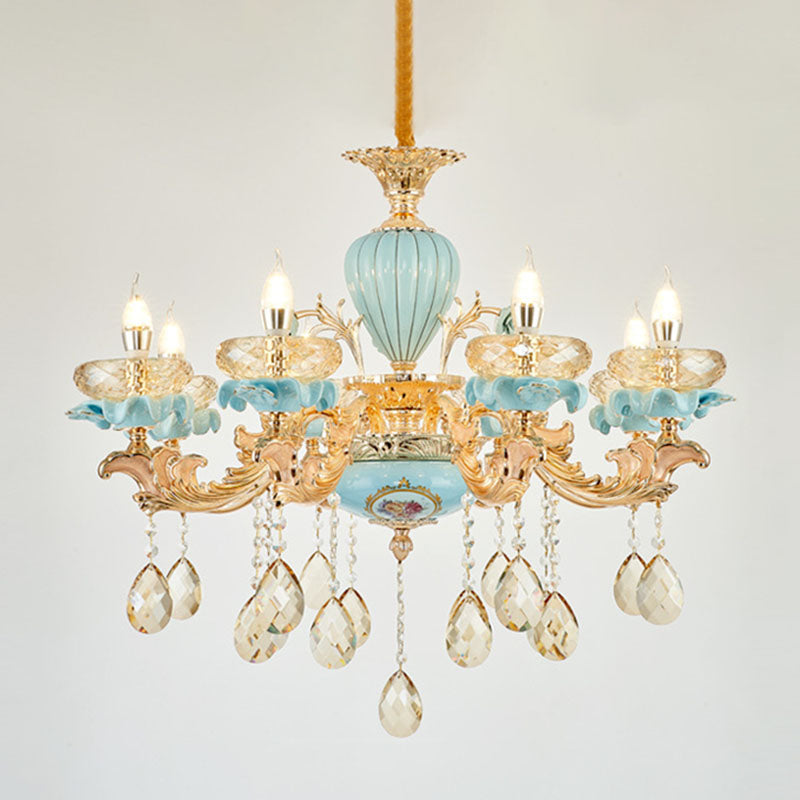 Flache Schüssel Wohnzimmer Kronleuchter Bernsteinkristall moderner Keramik Pendellichtes Licht in Gold
